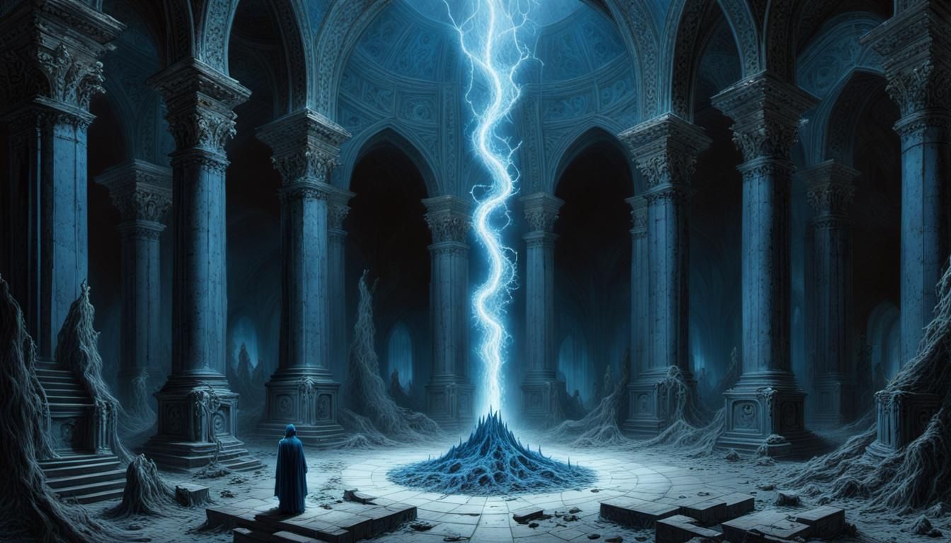 Azure Light Illuminates Altar with Eyeballs