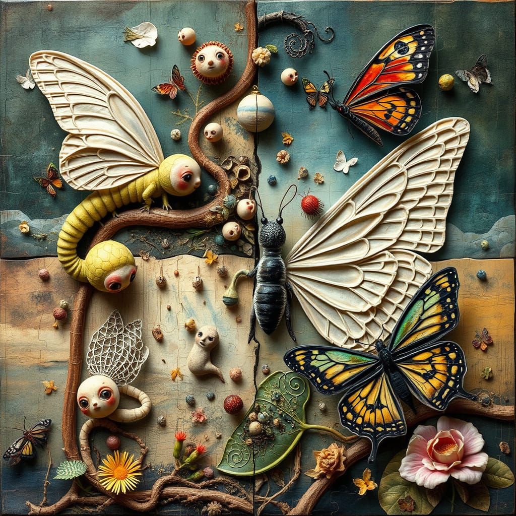 Surrealist Bio Art Collage of Life Cycle Transformation in W...