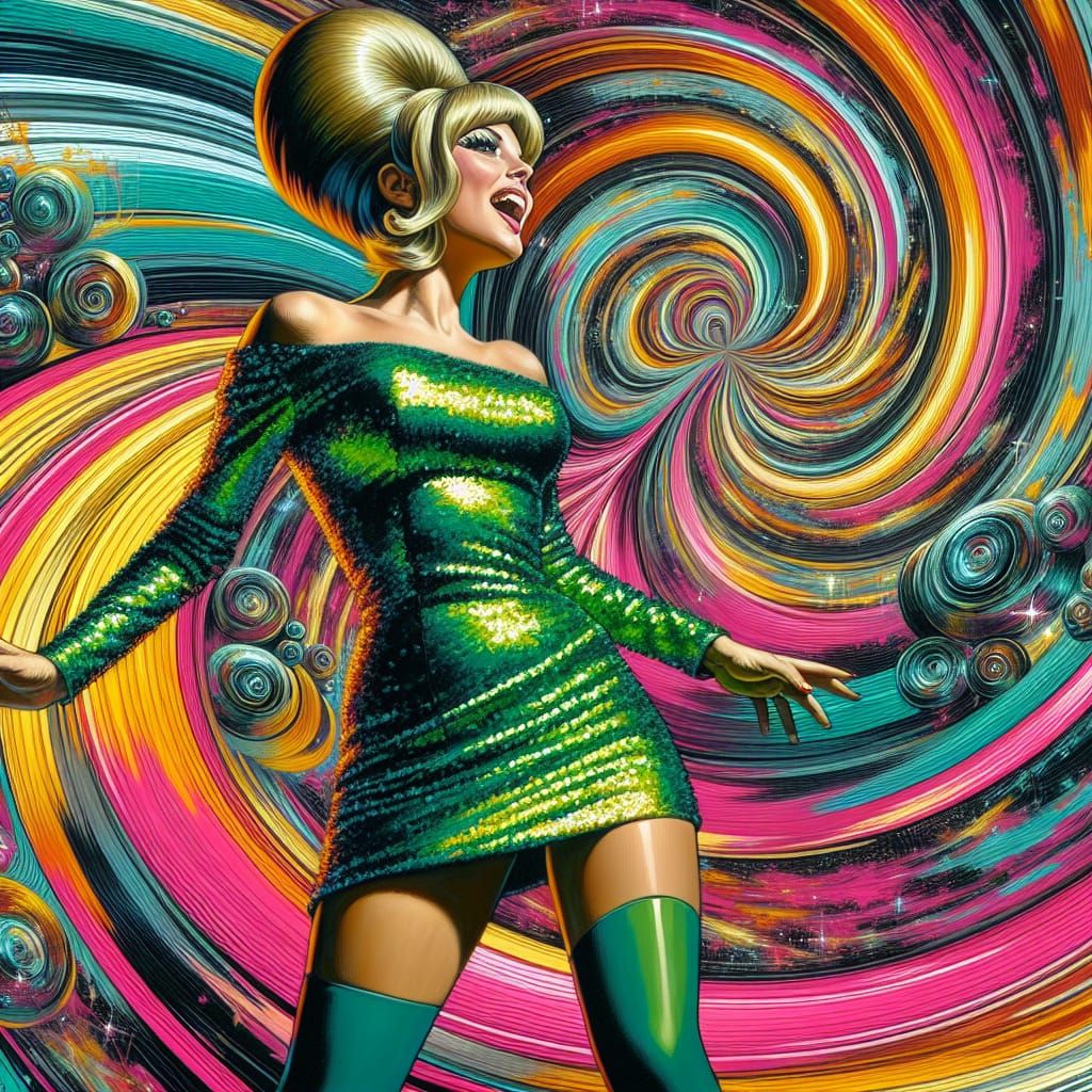 Groovy 60s Space Adventurer in Retro Sci-Fi Style