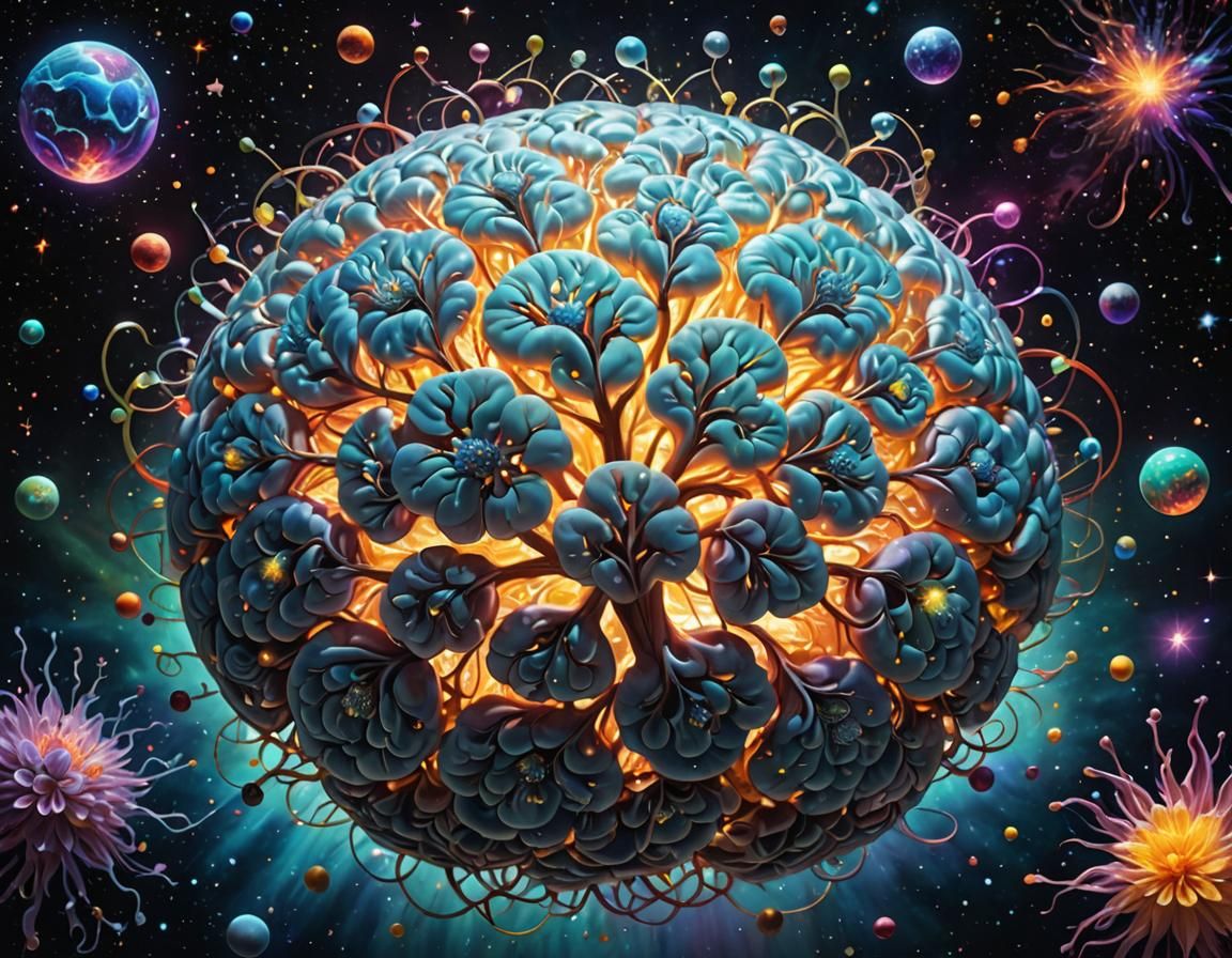 a brain that is like a blowing (bioluminescense_flowers:1.1)...