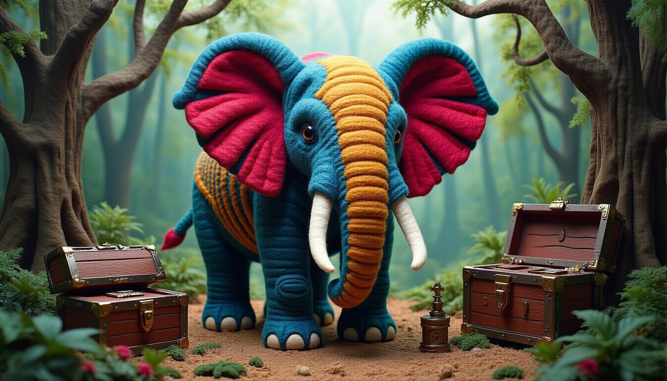 H.R. Giger Elephant as Wool Felt Collage