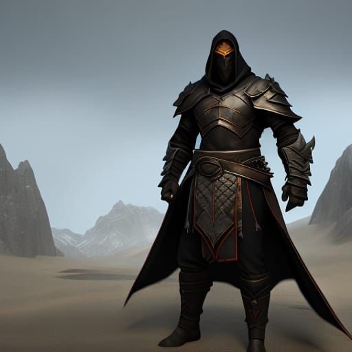 Half-Elf Rogue in Black Armor: Fantasy Concept Art