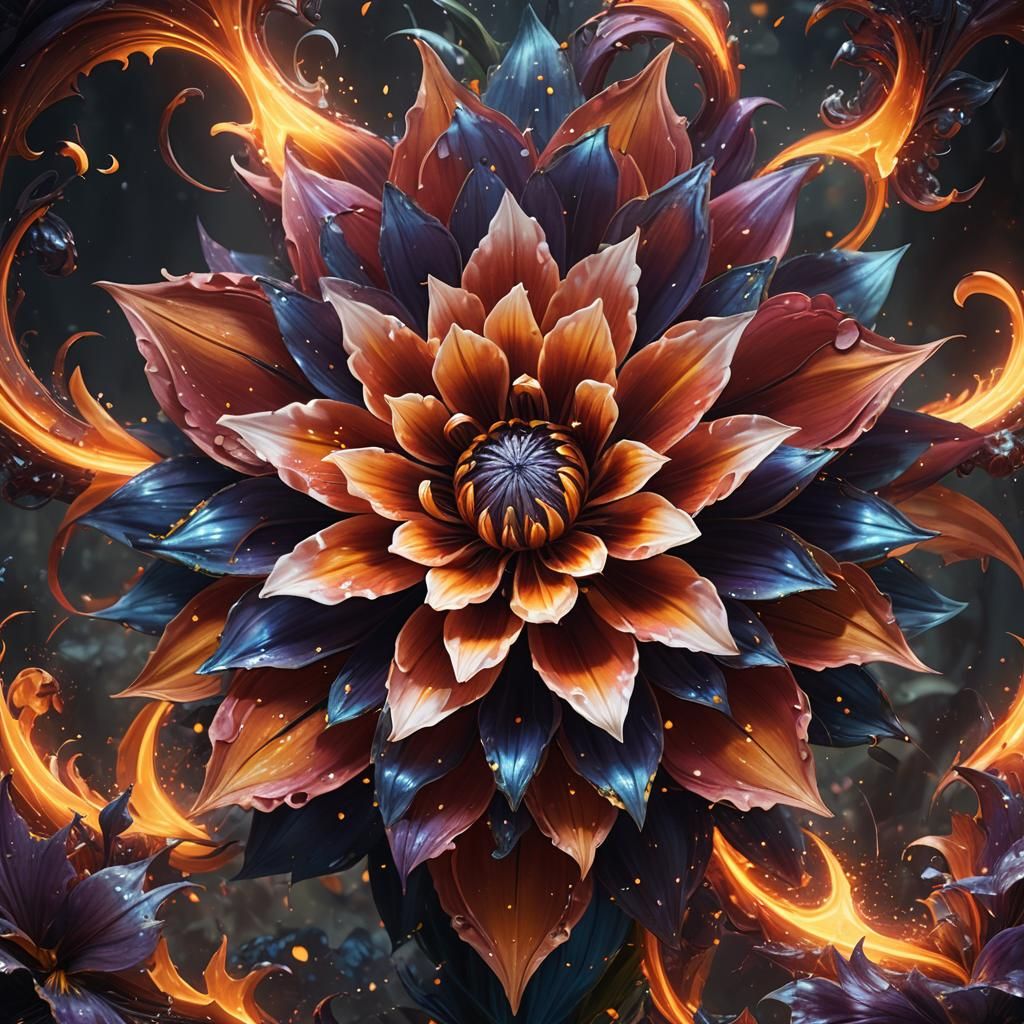 Fiery Flower Unveiling: A Detailed Matte Painting