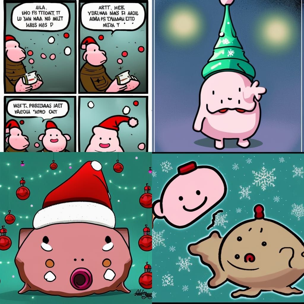 Blobfish Celebrates Christmas: A Comic Art Image