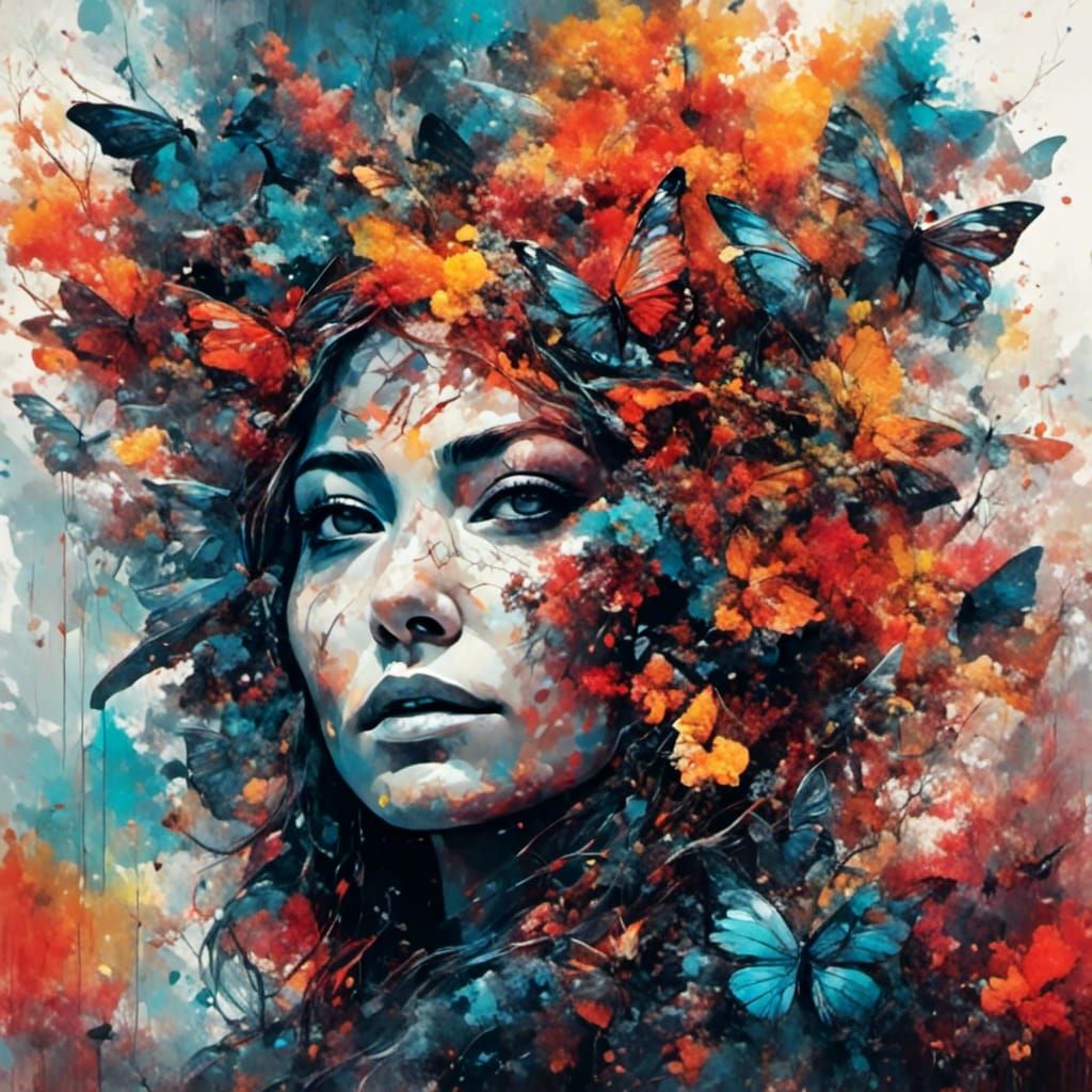 Moth Woman Mural in Vibrant Graffiti Style