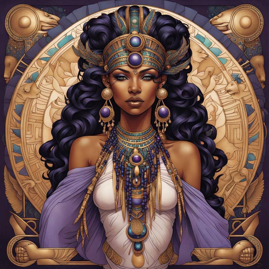 Egyptian-Aztec Queen in Art Nouveau Style