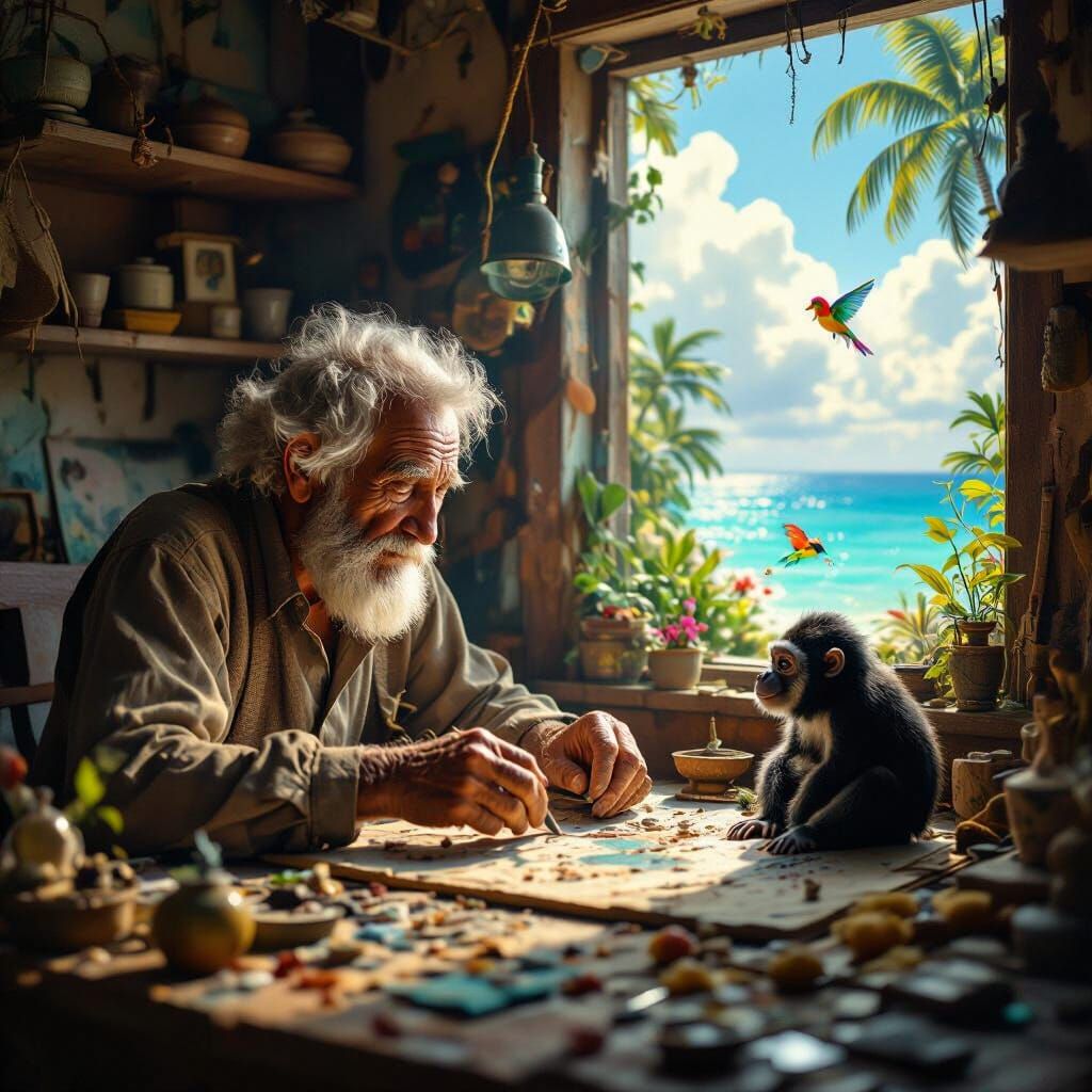 Elderly Artist's Surreal Studio Diorama Captured in HDR