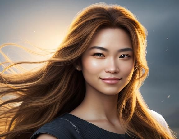 Realistic Image of Smiling Girl with Flowing Hair