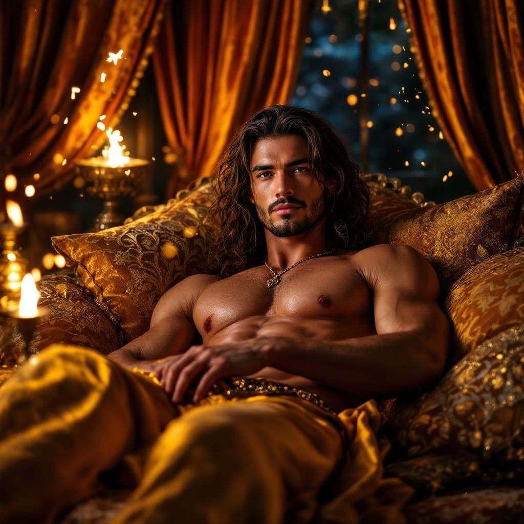 Persian Bodybuilder in Luxurious Golden Splendor