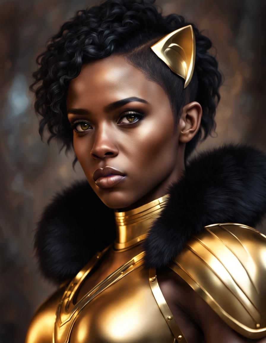Panther Queen in Black Armor: Hyper-Realistic Portrait