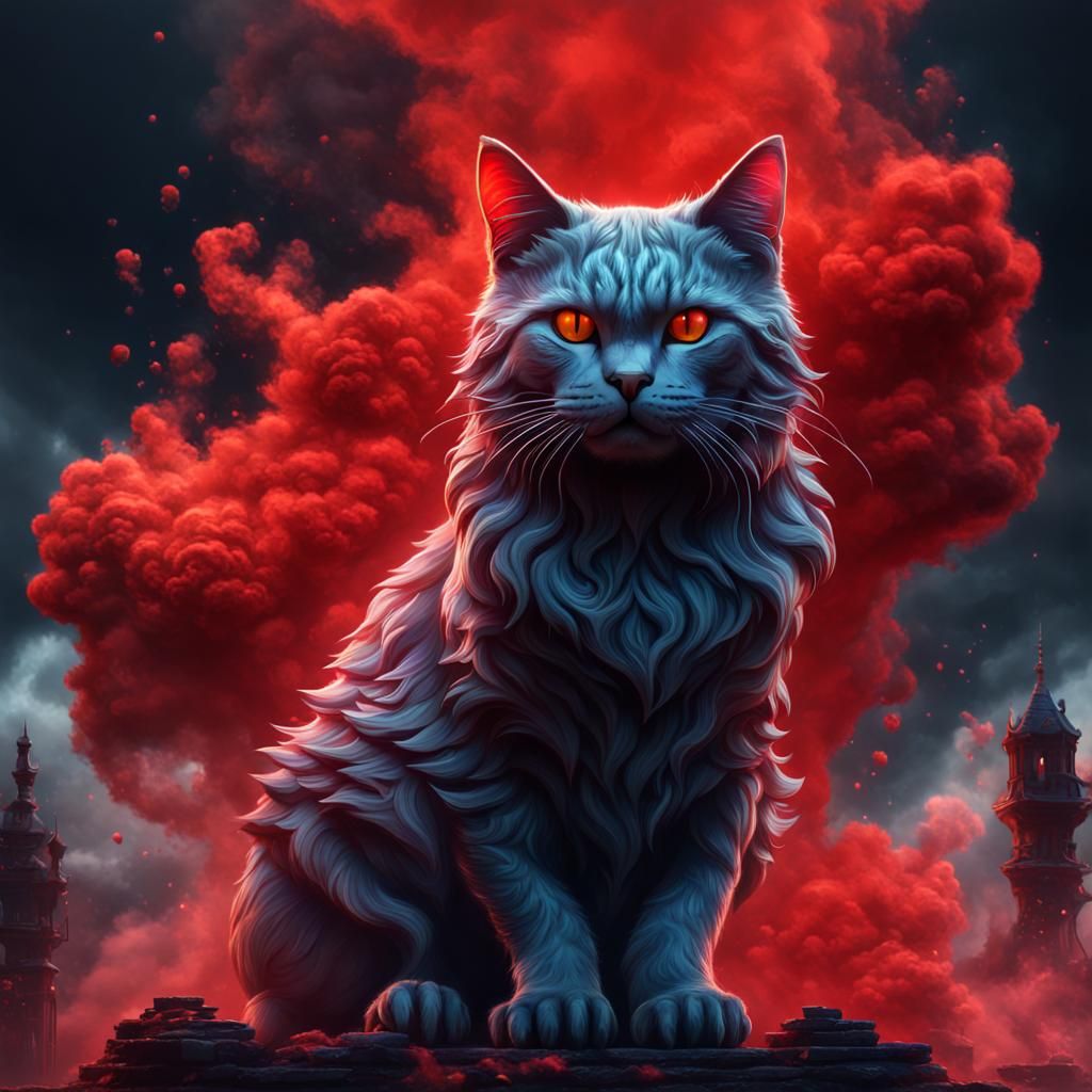 Cat Shape in Red Smoke: Detailed Matte Painting