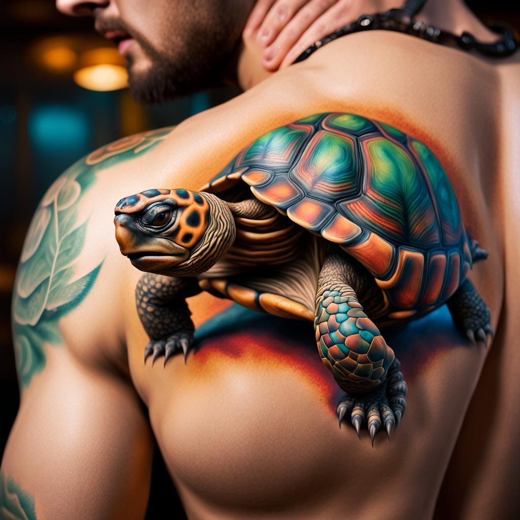 Tortoise Shell Man Body Art, Hyper-Realistic Fantasy