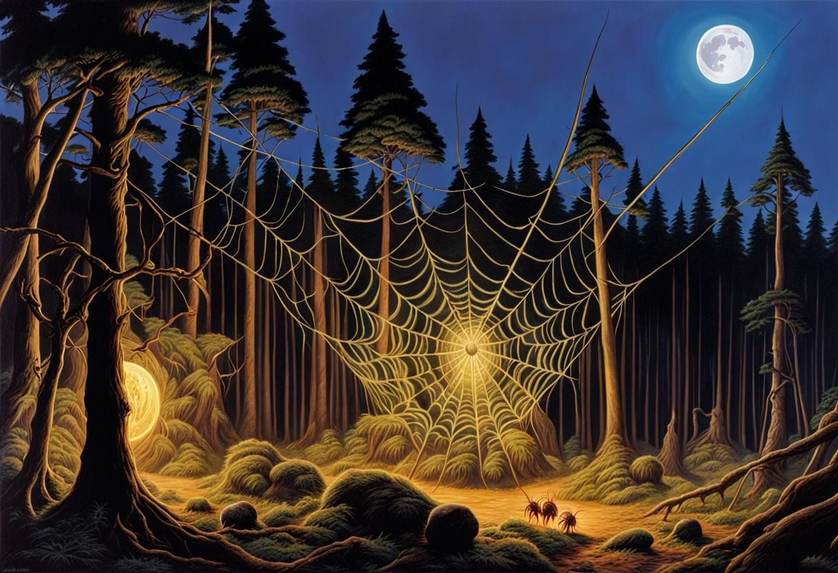 Dark Fantasy Forest with Giant Spiders