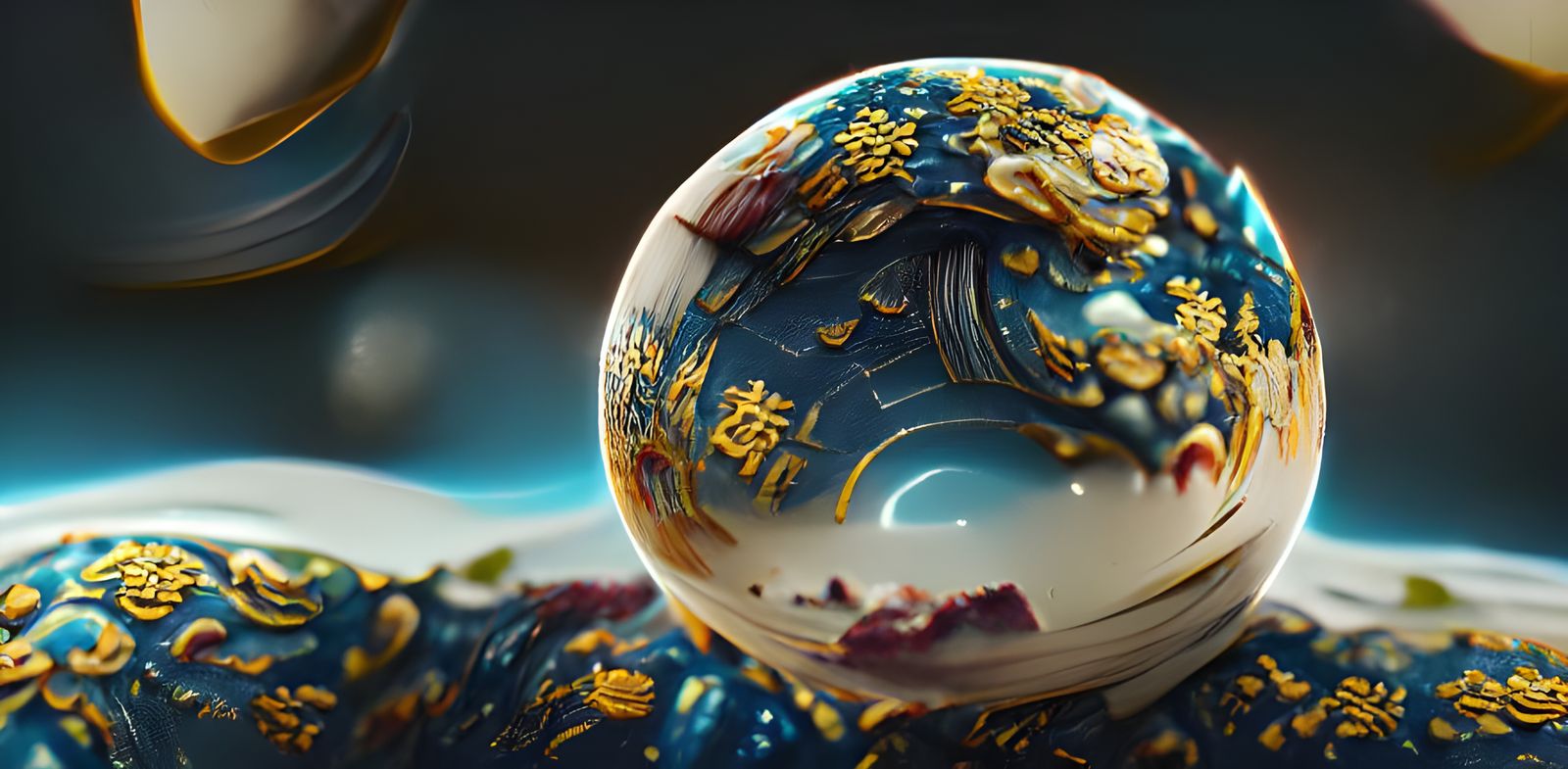 Gilded Chinese Porcelain Planet in 8K Resolution