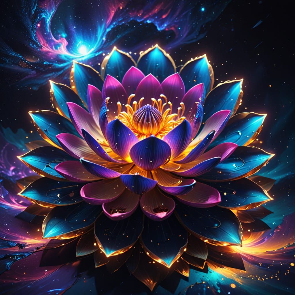 Surreal digital artwork inspired by the lotus flower