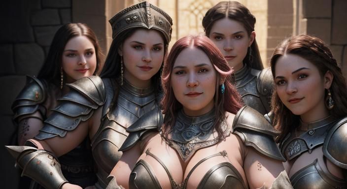 Eldritch Dwarven Female Guards in Full Plate Armor