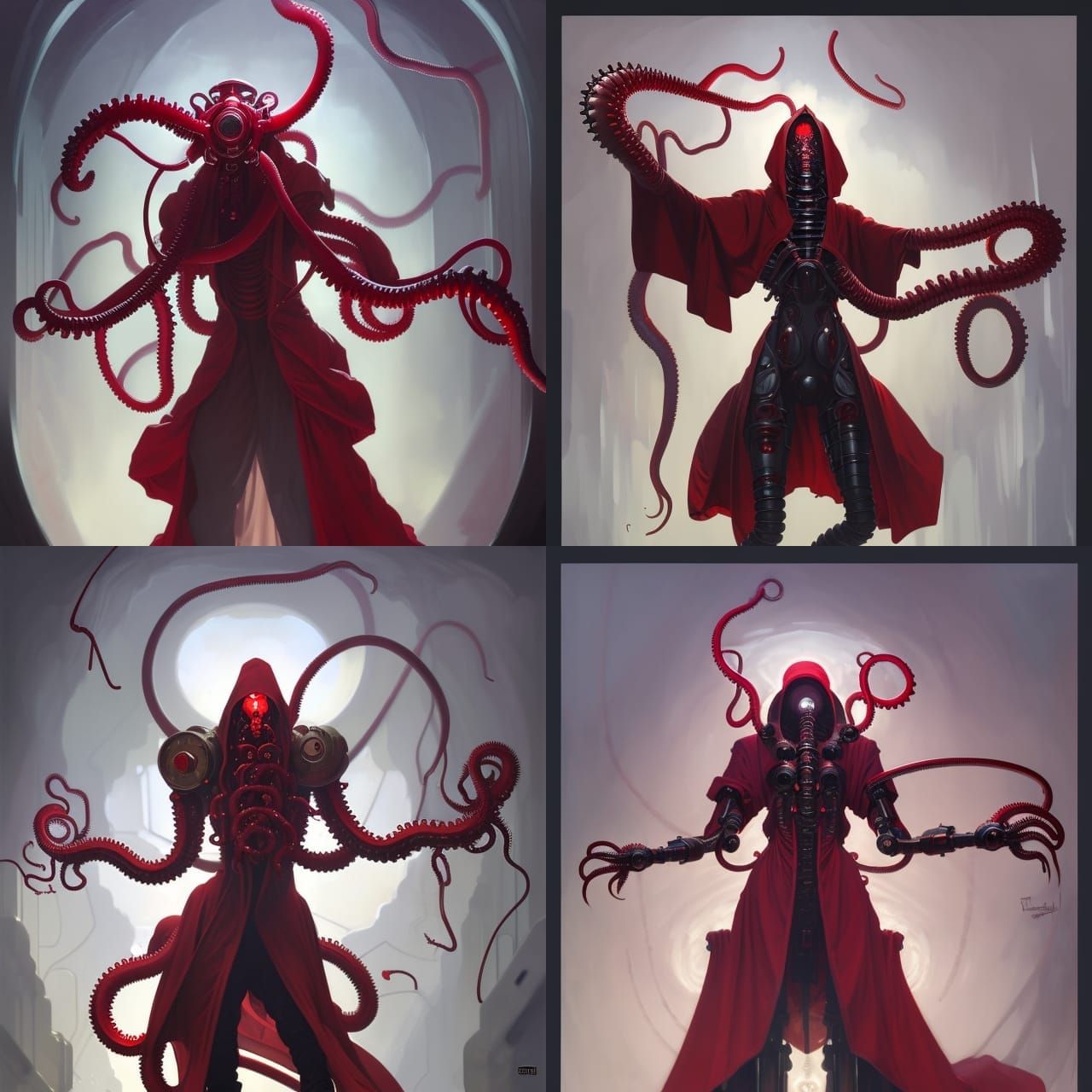 Cyberpunk Tech Priest Portrait with Machine Tentacles