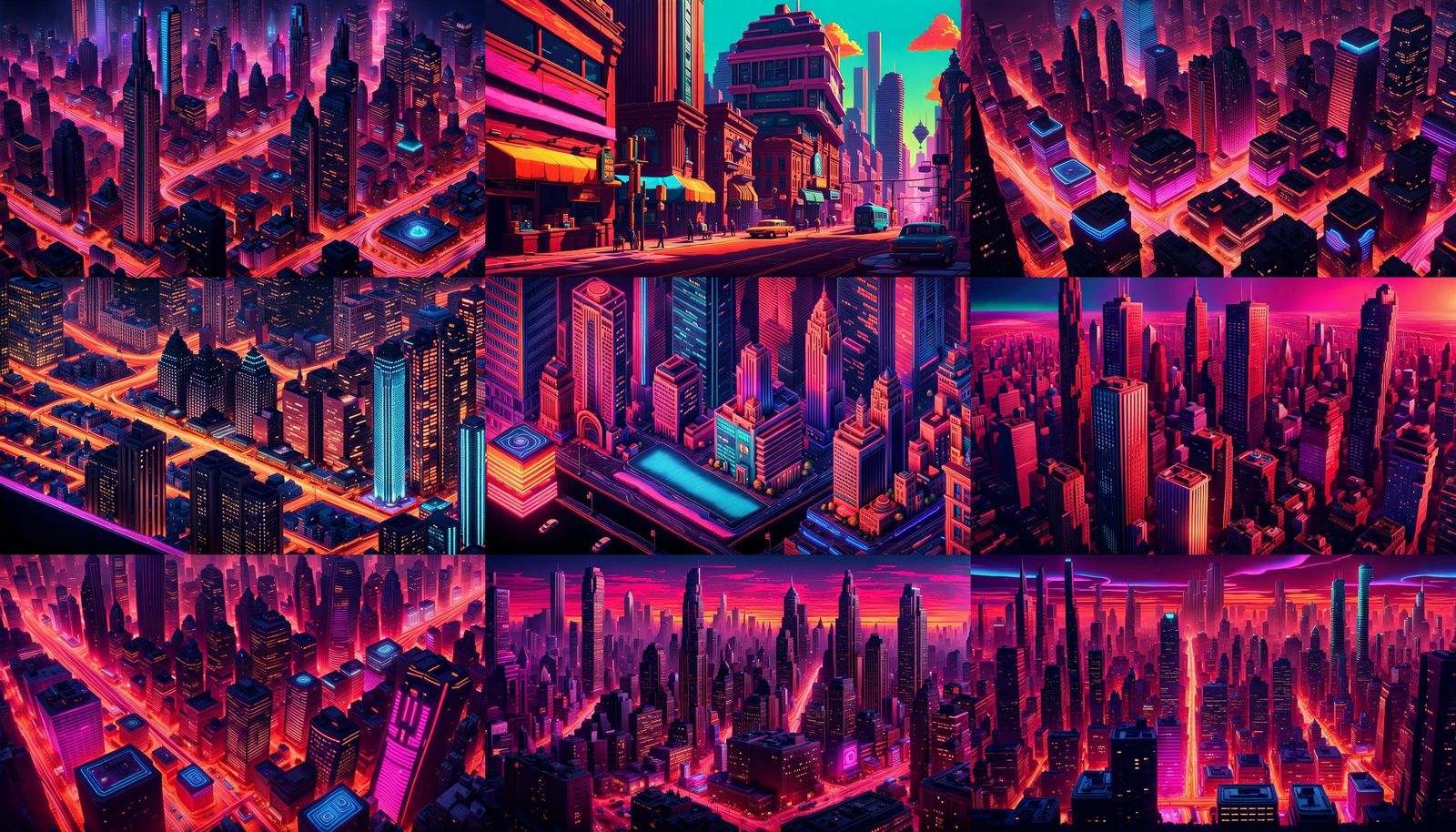 Digital detailed pixel art of dreaming adventurous dramatic imaginative downtown cities that are psychedelic and surreal...