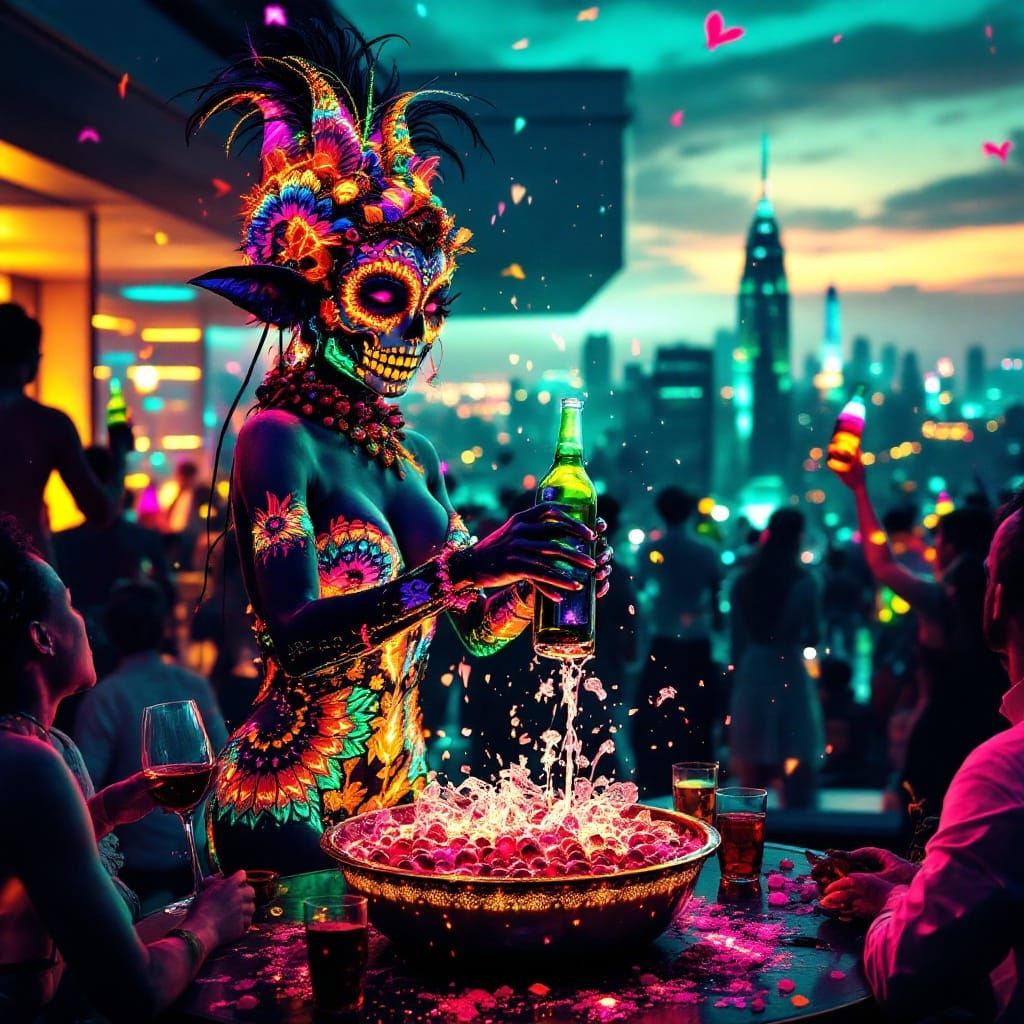 Vibrant Neon Party Scene in Hyper Real Style