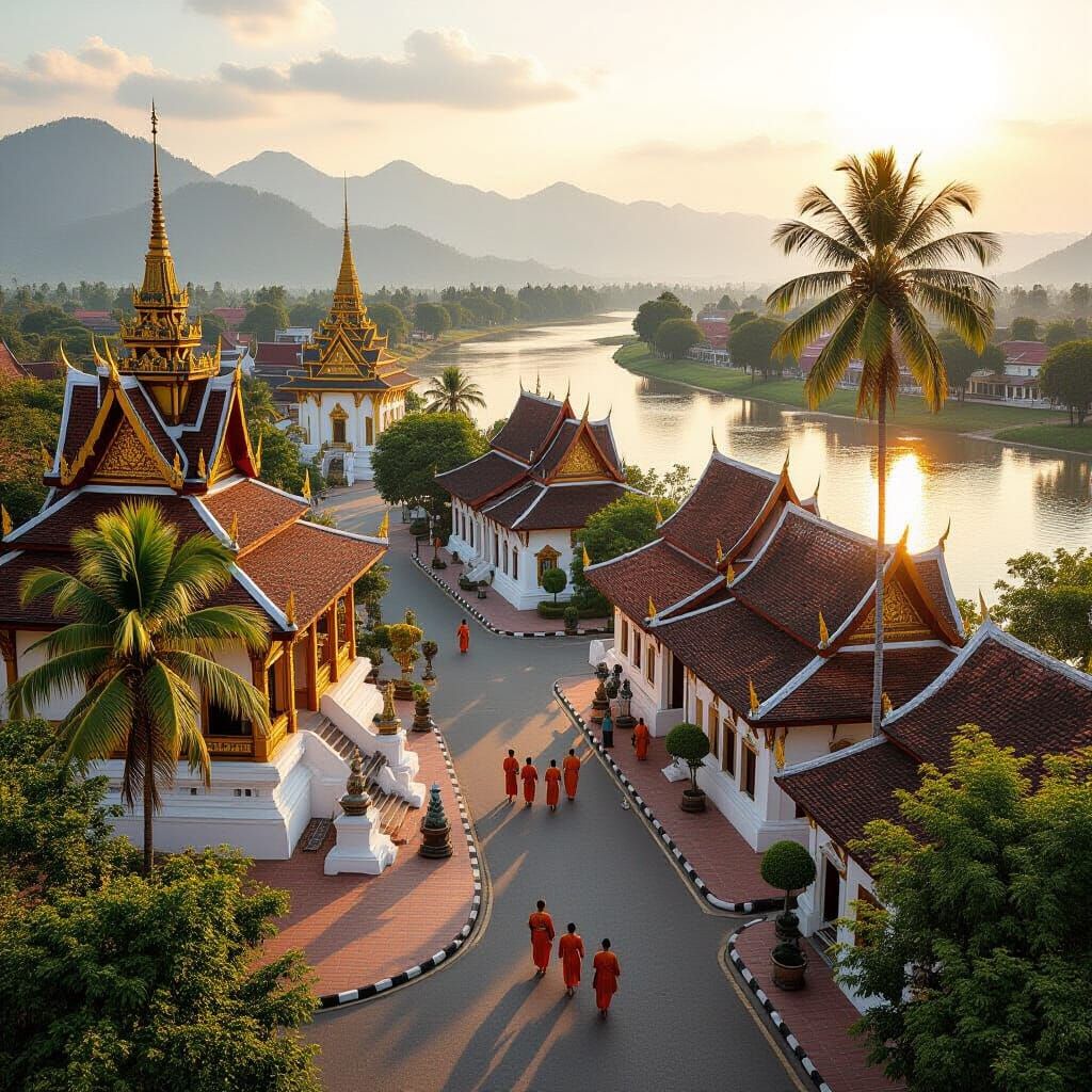 Luang Prabang Laos Cityscape in Traditional Style