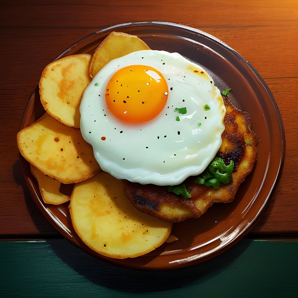 Realistic Pub Scene with Fried Egg and Chips