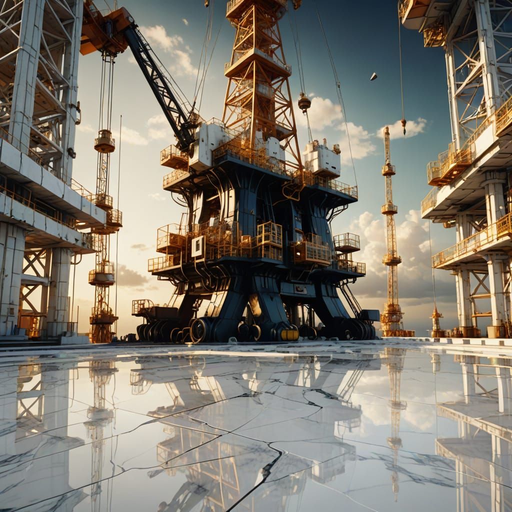Surreal Oil Rig Covered in Marble Tiles
