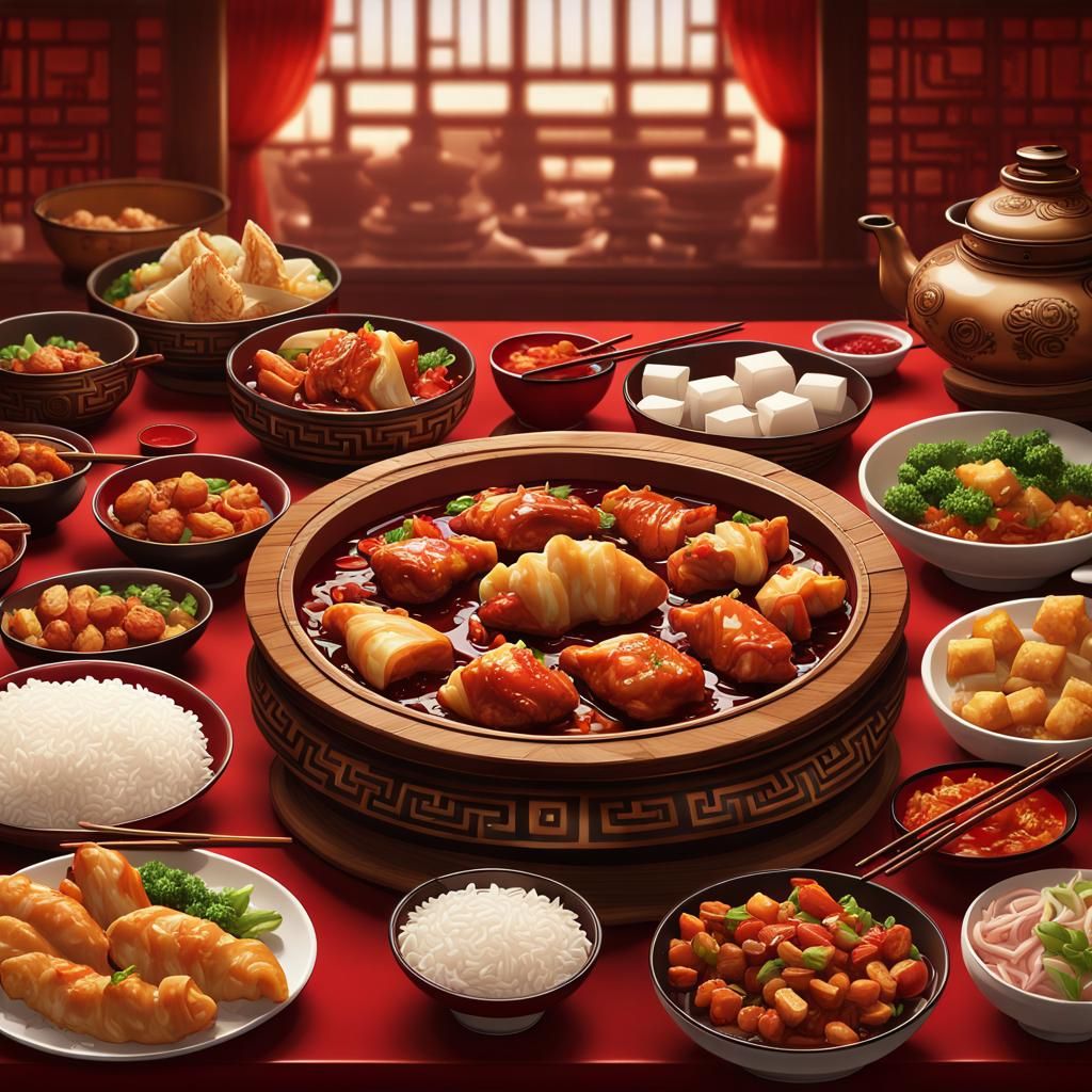 Appetizing Chinese Food Still Life: Detailed Matte Painting