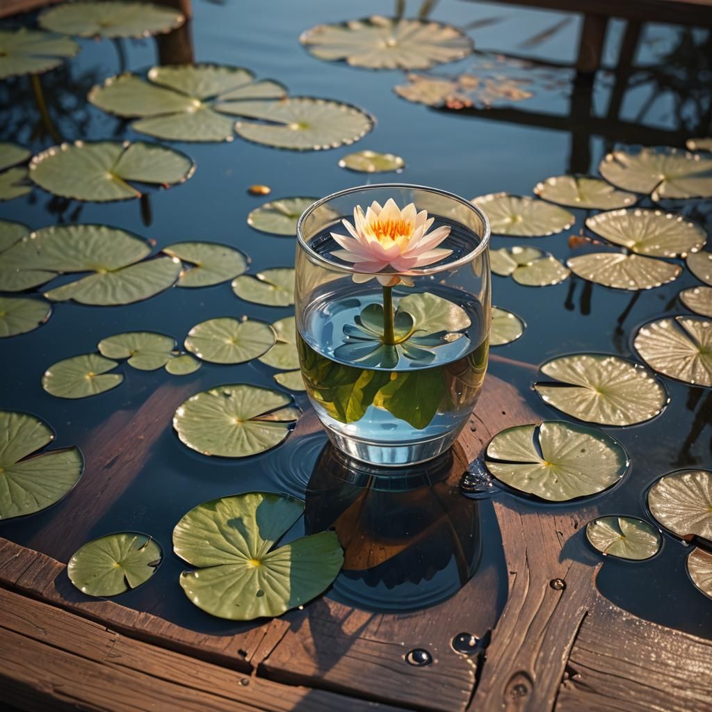 Water Lily in Glass Cup: Matte Painting