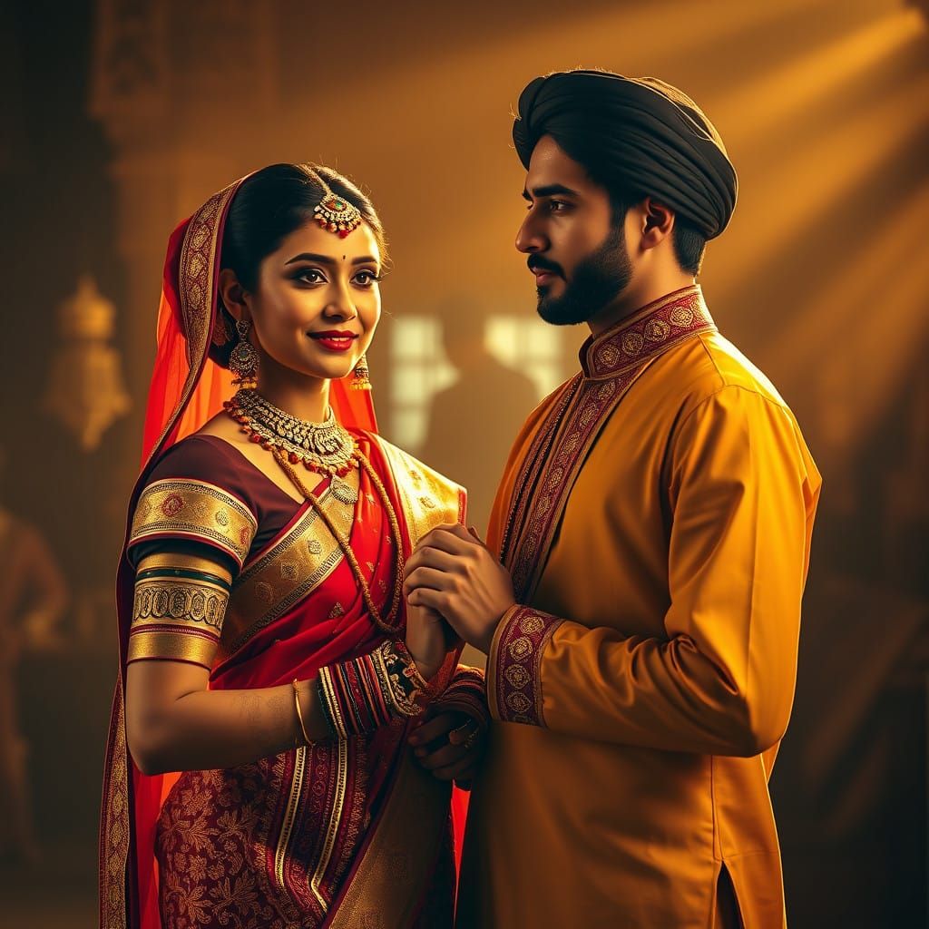 Tender Moment in Vibrant Traditional Attire