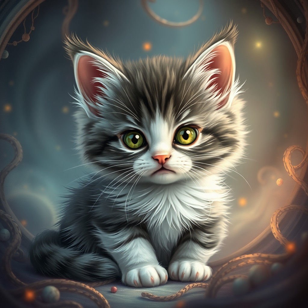 Adorable Kitten in Dreamlike Fantasy Artscape