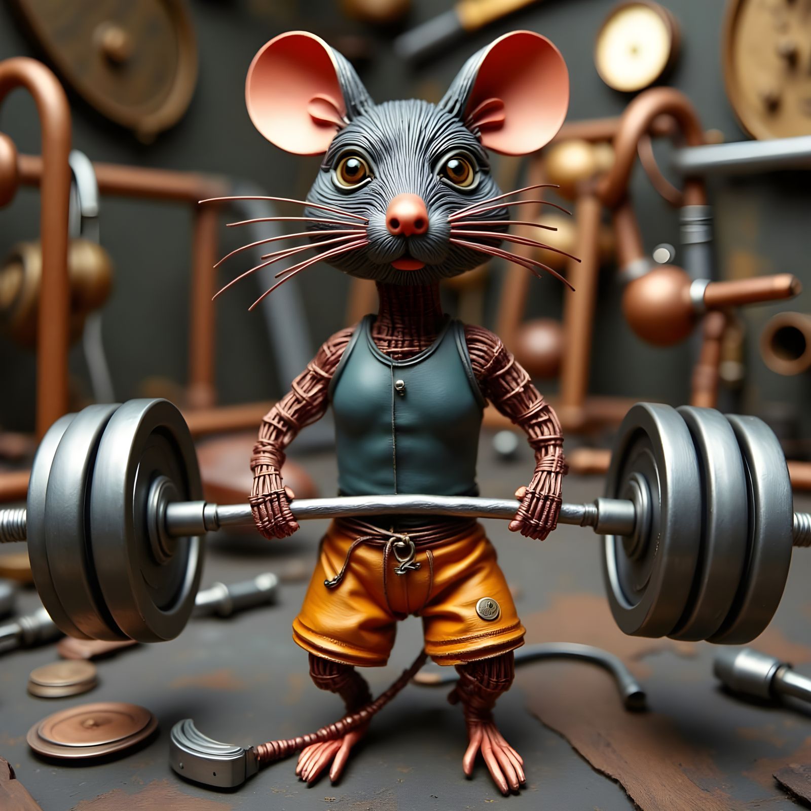 Muscular Wire Rat Lifts Weights in Claymation Style