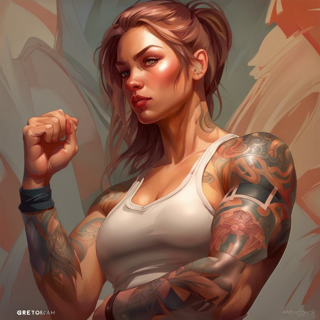 Muscular Martial Artist with Tattoos: Detailed Portrait