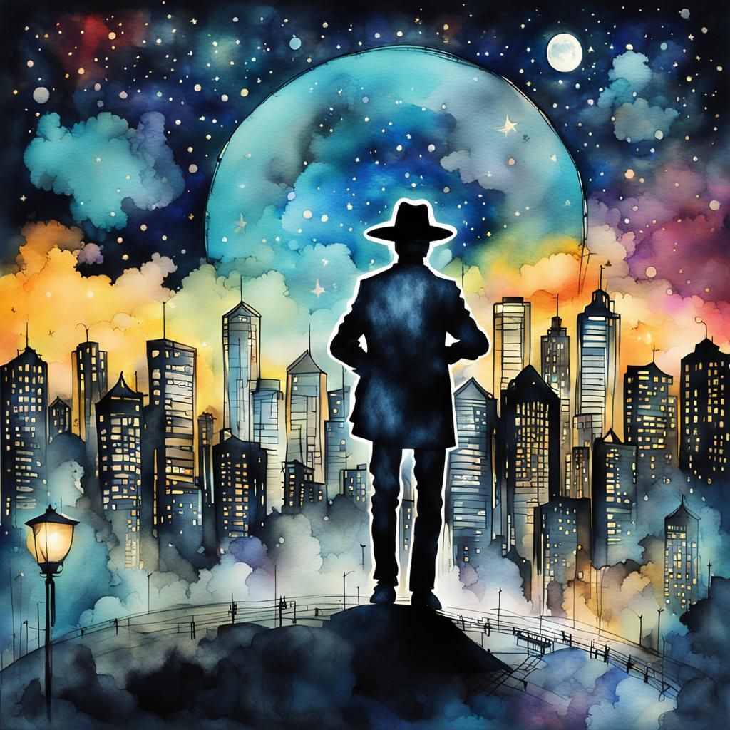 Saxophone Hat Portal: Surreal Metropolis Nightscape