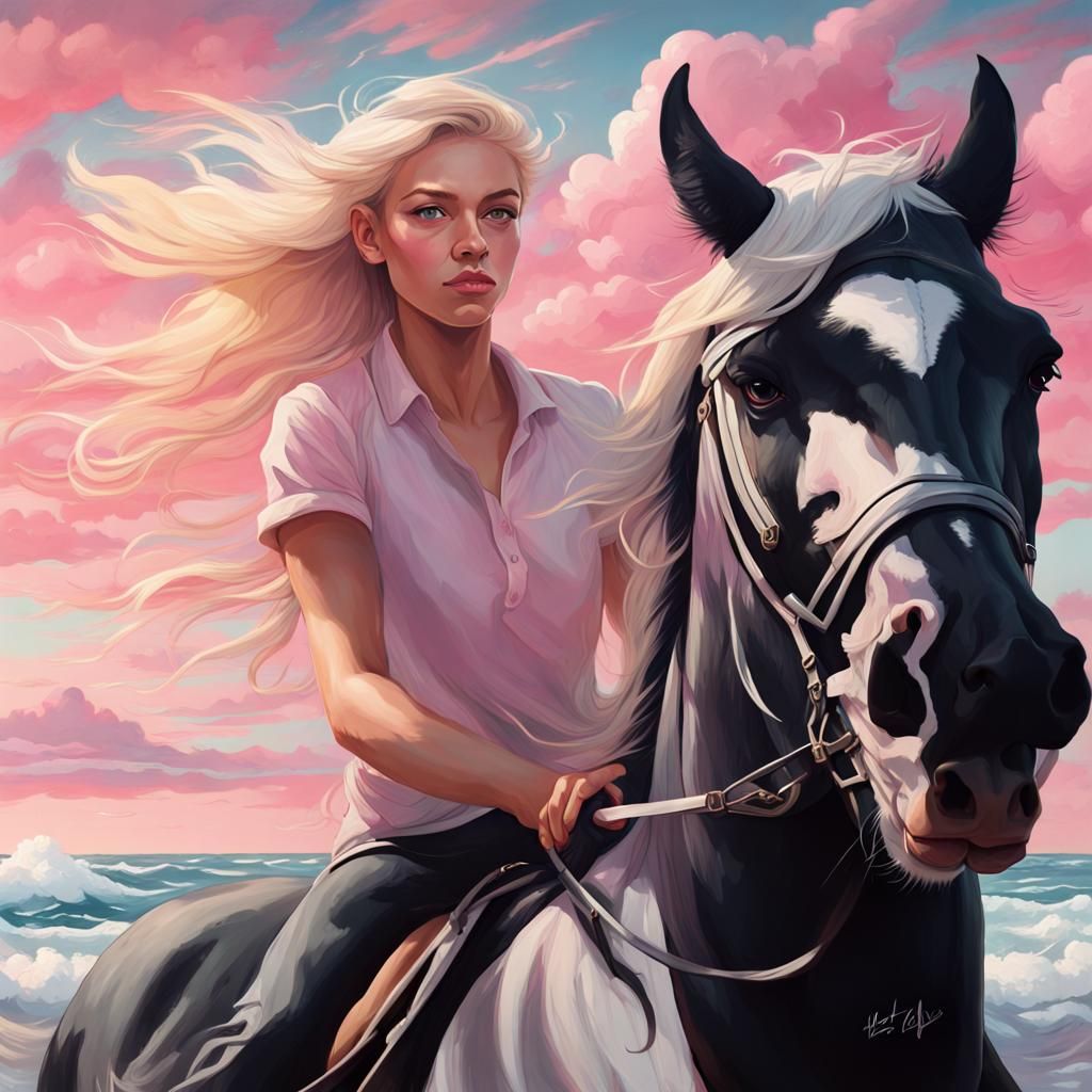Girl on Black Horse: Hyperdetailed Graffiti Art