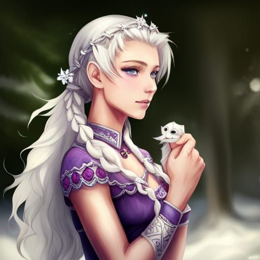 Snow Princess with Purple Eyes and White Braid
