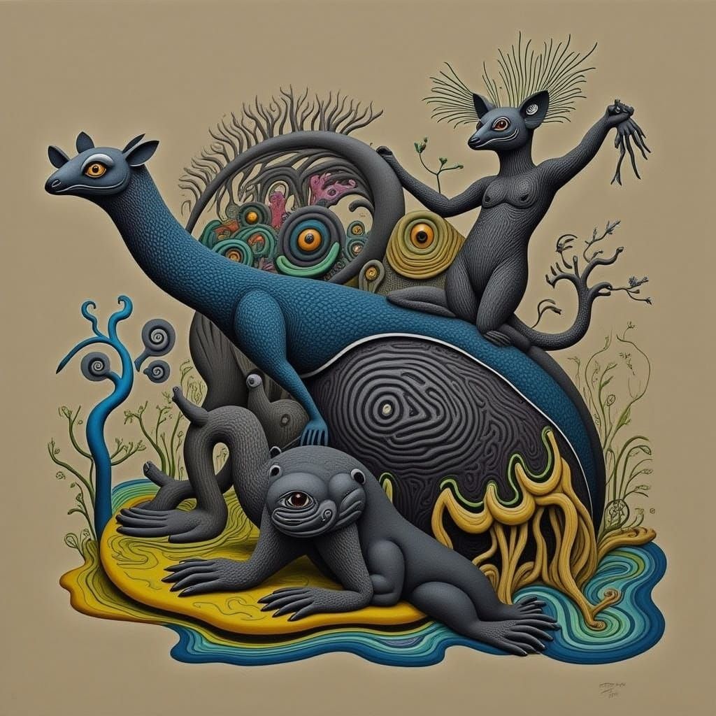 Abstract Swirling Organic Shapes in Surreal Design