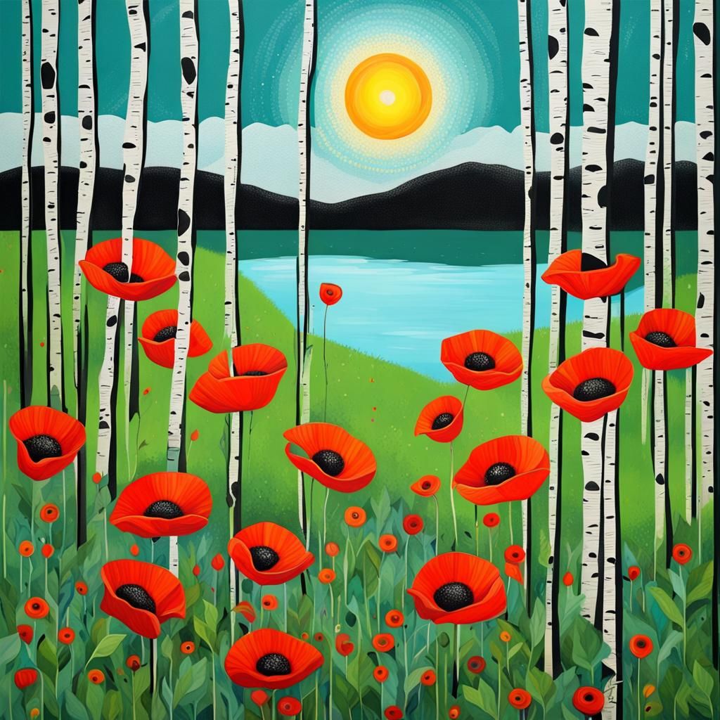 Poppy Seeds and Birch Trees in Abstract Art