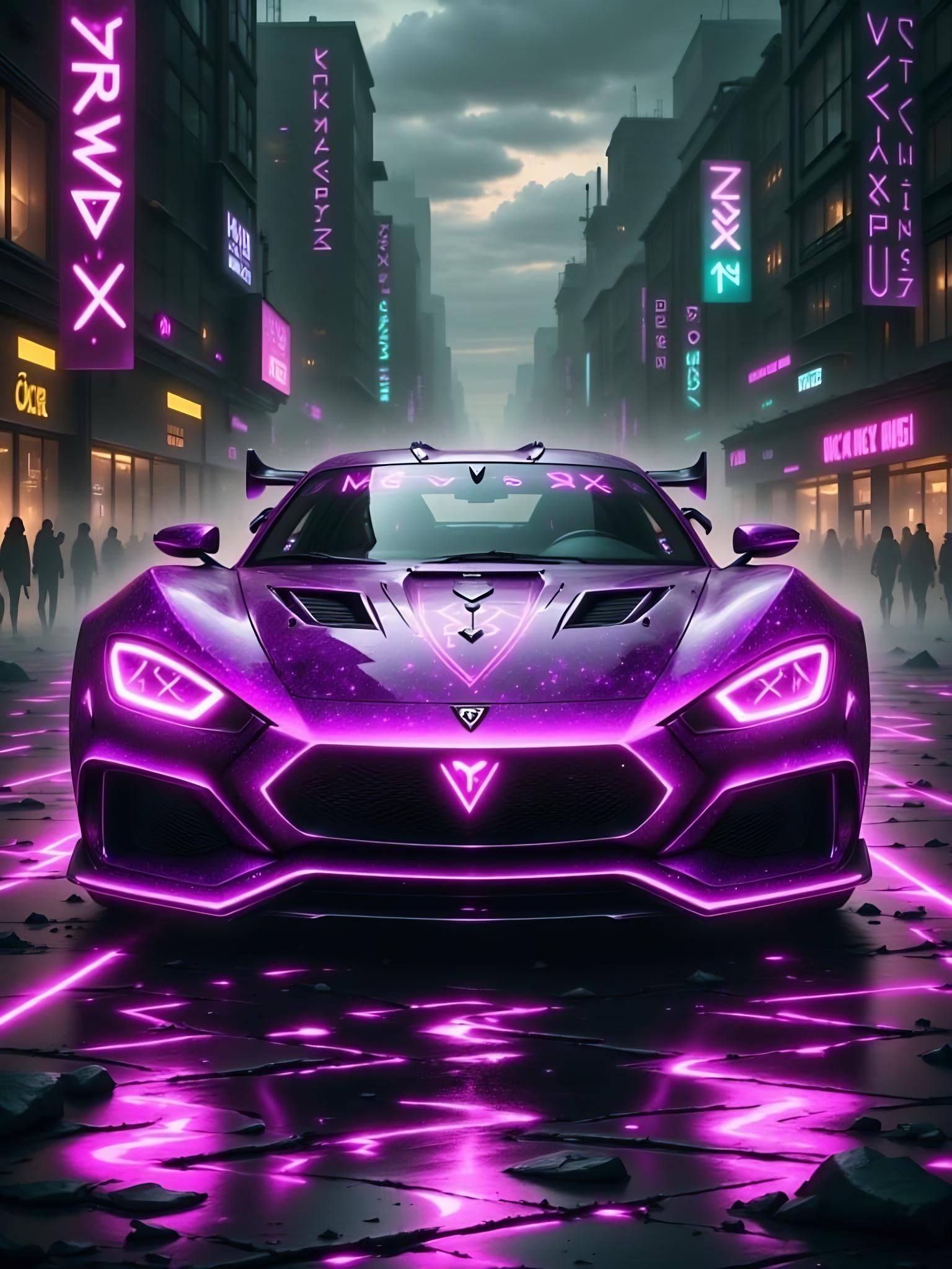 Futuristic Cyberpunk Car with Glowing Runes