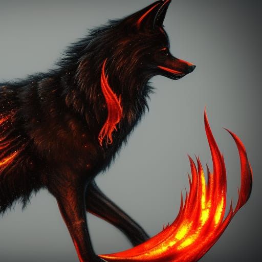 Fiery-Tailed Black Wolf Fantasy Concept Art