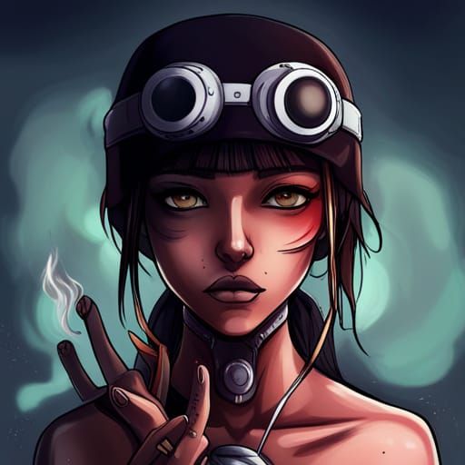 Android Girl Smoking in Anime Manga Style