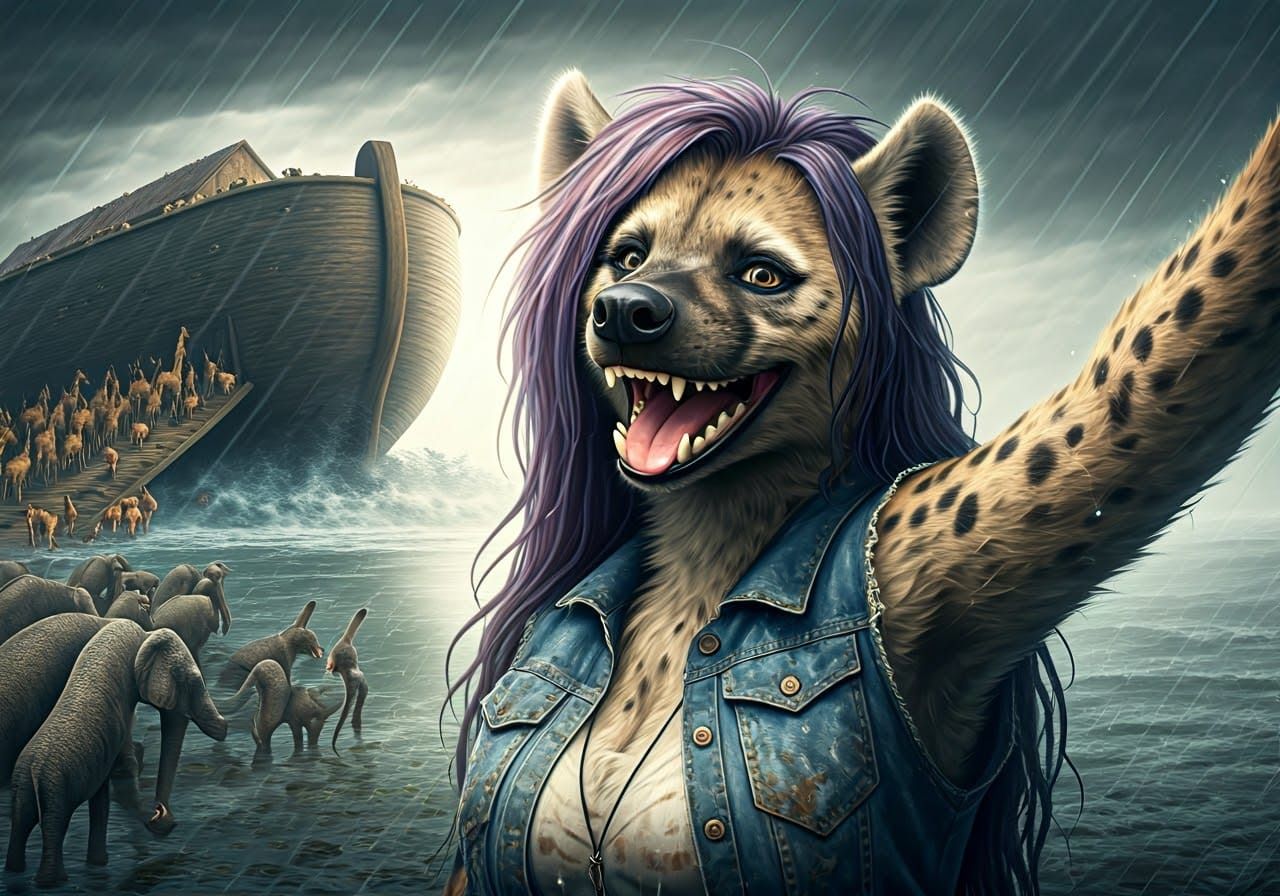 Wet Punk She-Hyena Takes a Stormy Selfie on Noah's Ark
