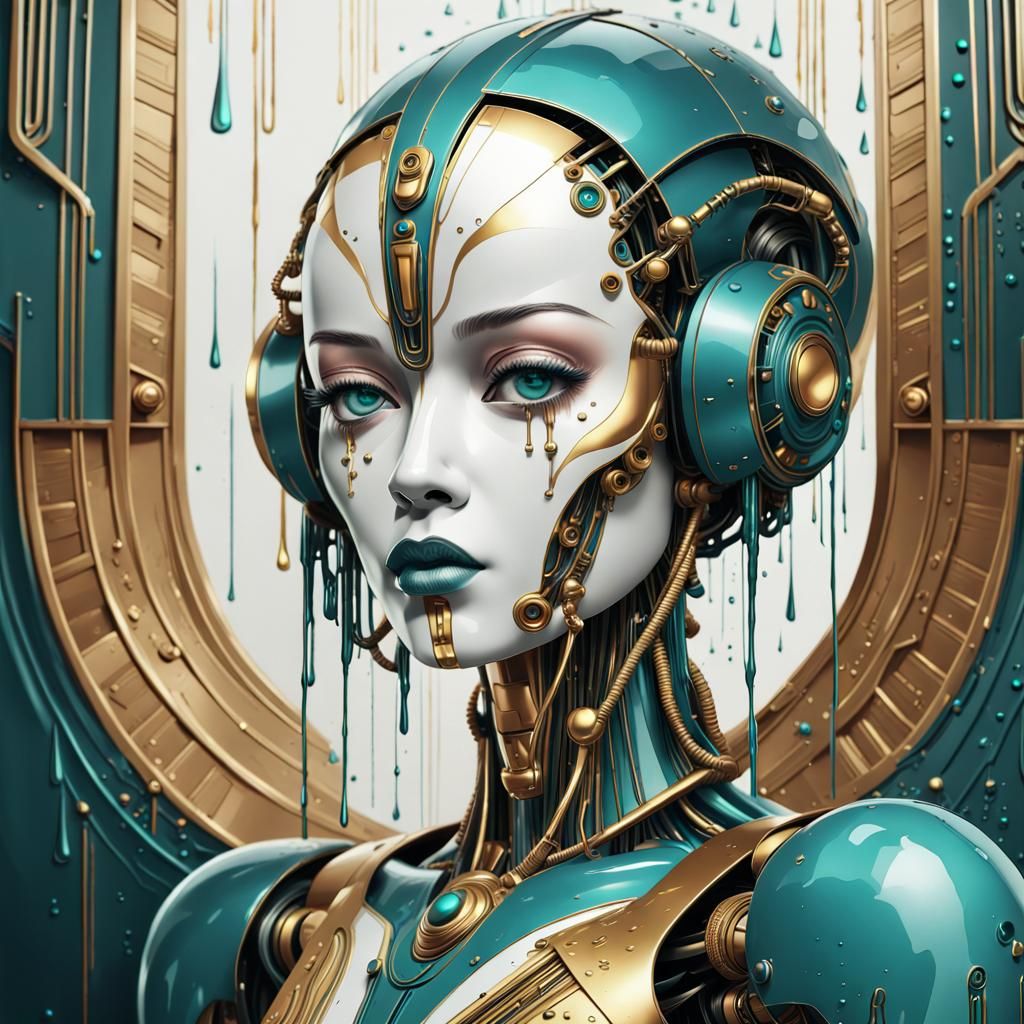 Art Deco Robot Portrait with Afrofuturism Elements