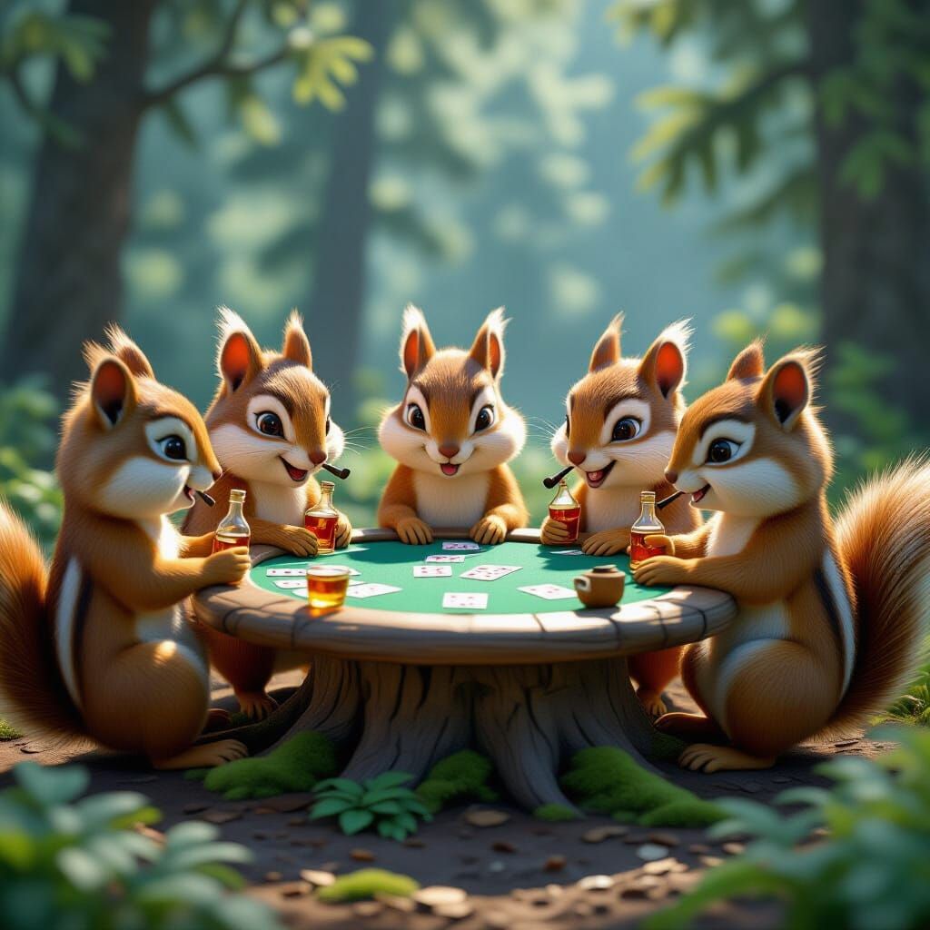 Whimsical Chipmunks Play Poker With Pipes and Rum