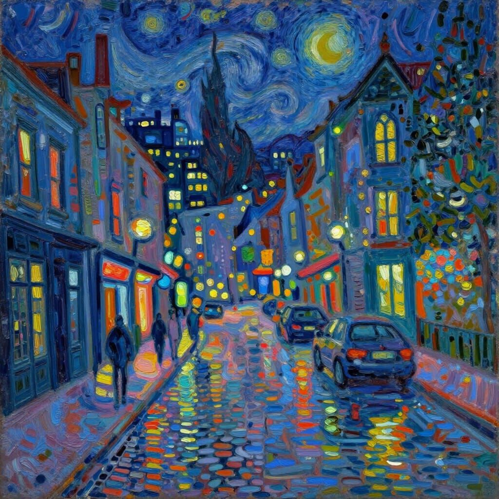 Vibrant Impressionist Cityscape at Night