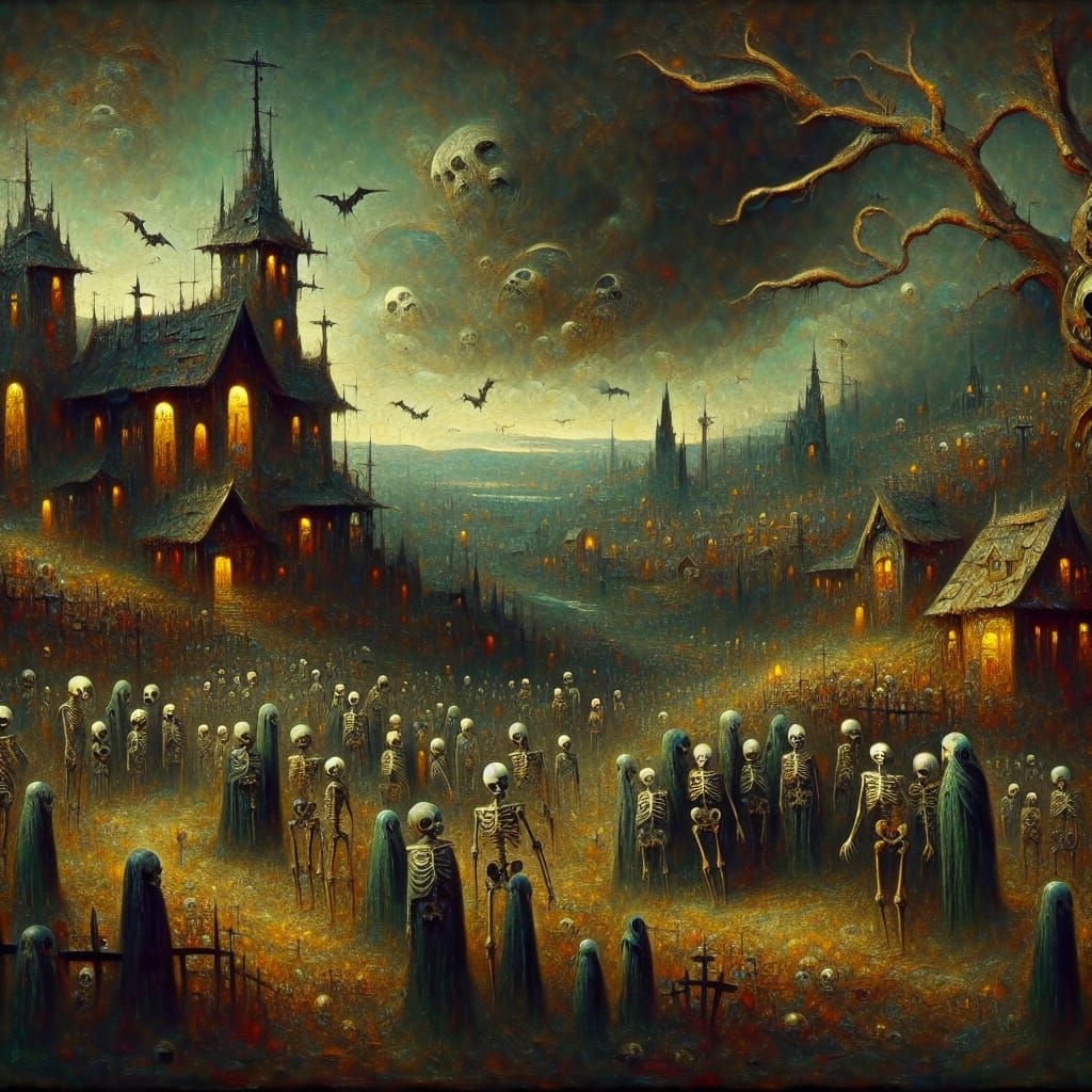 Macabre Skeletons Celebrate Halloween in Gothic Horror
