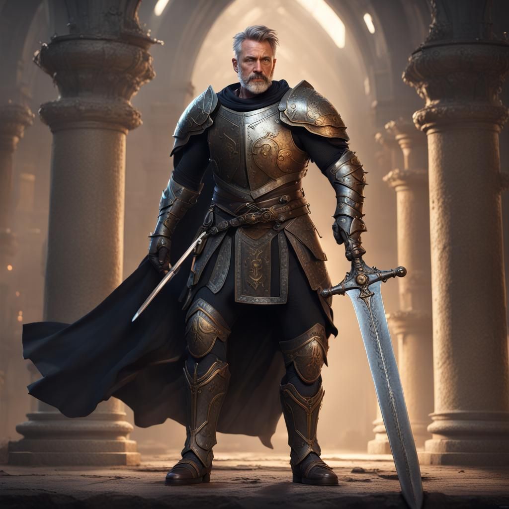 Paladin Warrior with Dark Armor and Longsword