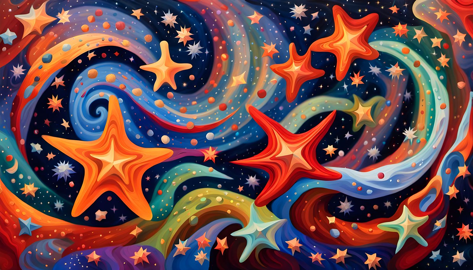 Iridescent Aboriginal Painting of Swirling Celestial Stars