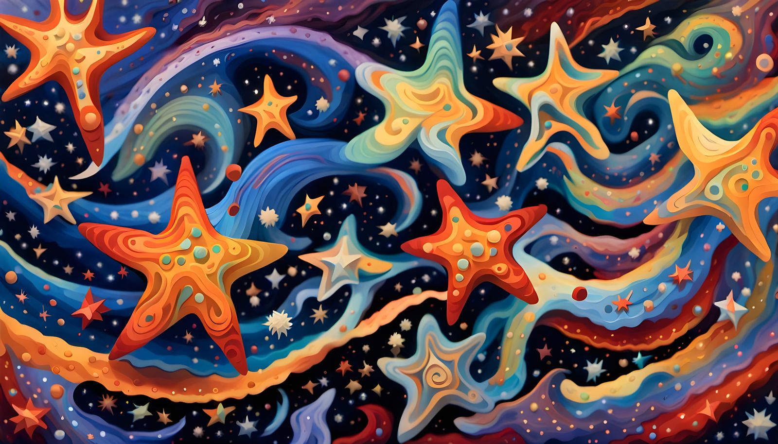 Iridescent Stars Form Cosmic Being: Aboriginal-Style Impasto