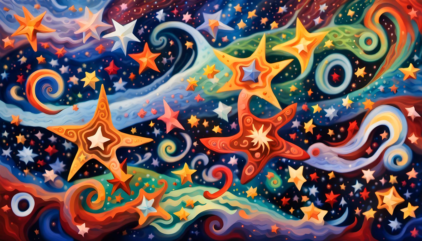 Whirly Celestial Star Cluster in Iridescent Aboriginal Paint...