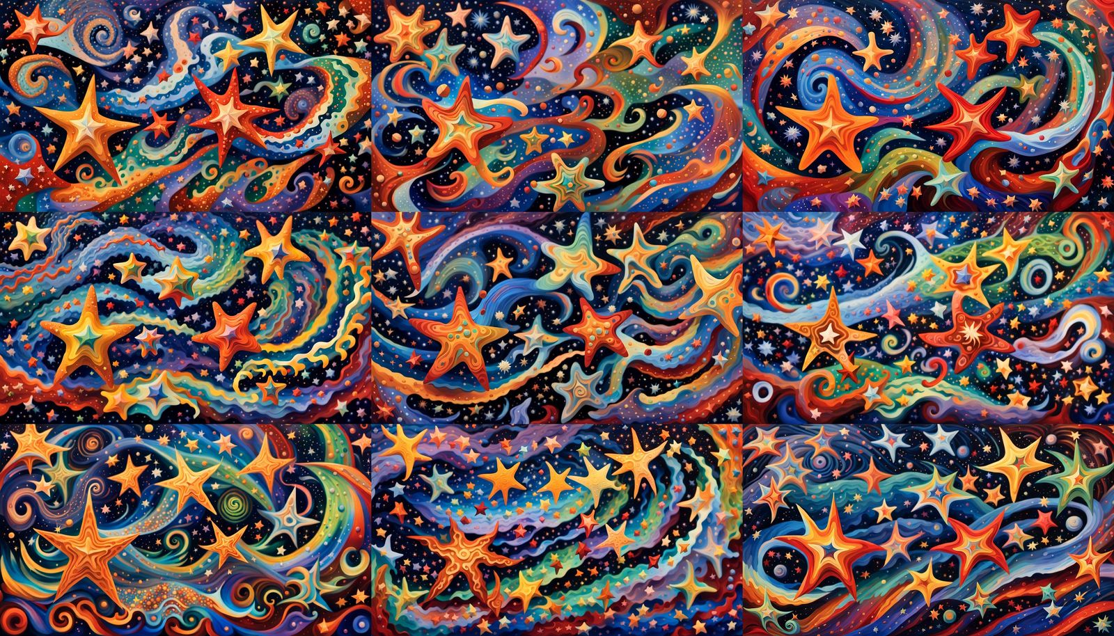 Iridescent Stars Form Cosmic Being in Aboriginal Style